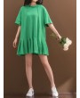 Solid Pleated Loose Hooded Half Sleeve Women Casual Dresses